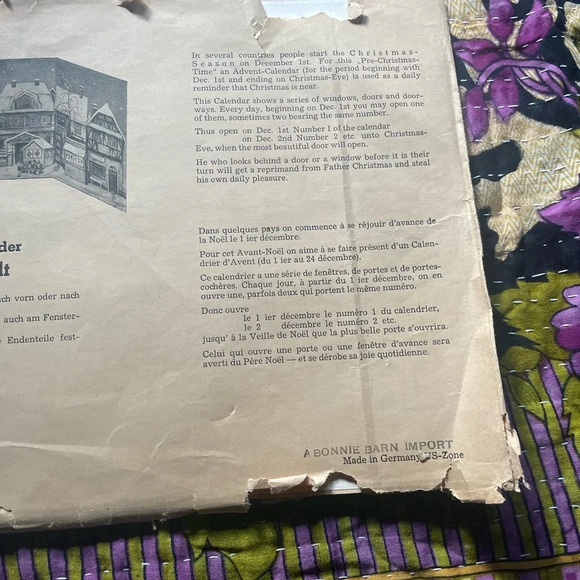 Vintage German paper advent Calendar in original sleeve 1950s - Picture 6 of 7